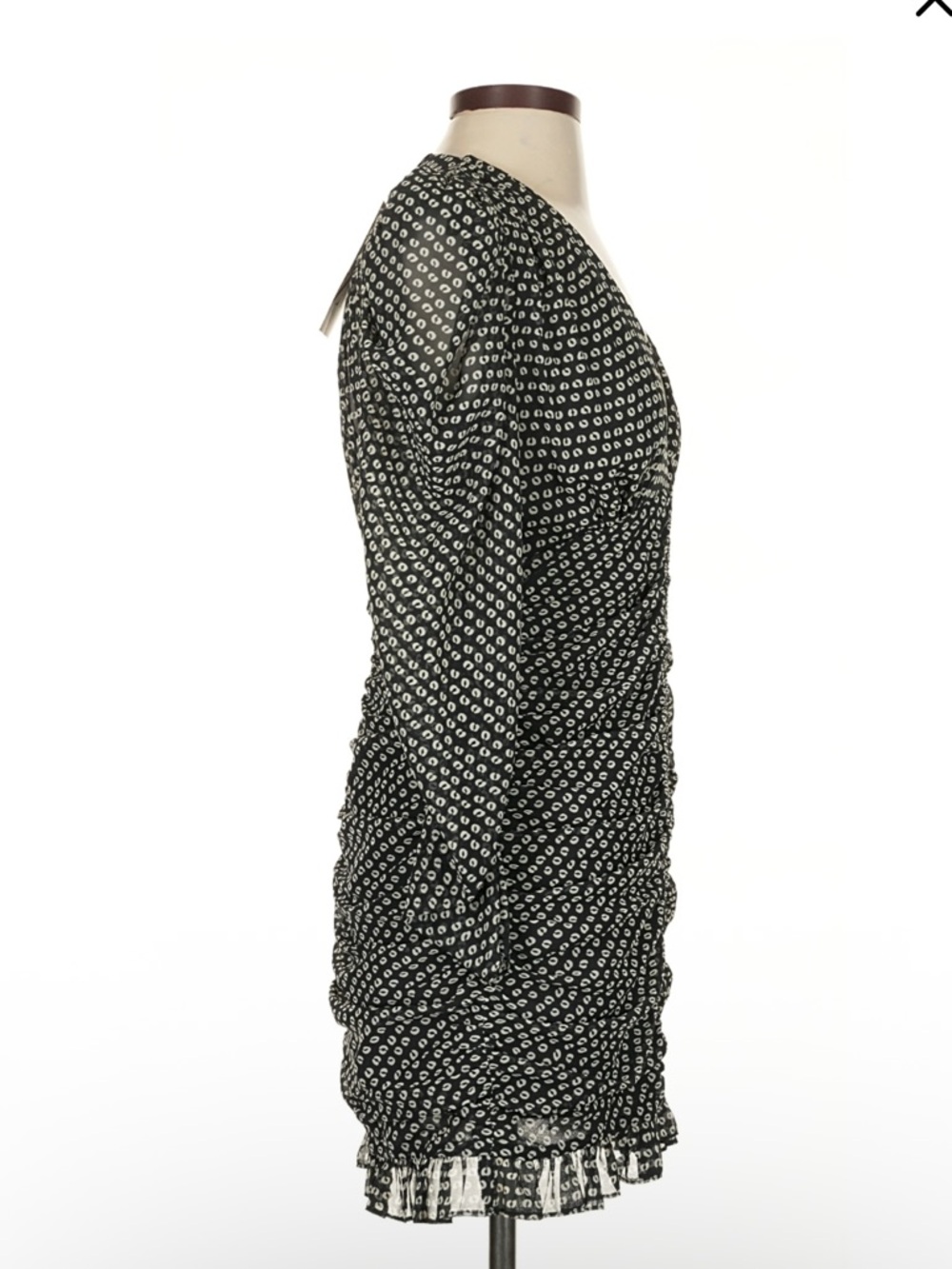Zara Draped Mini Dress Black Polka Dot Ruched Sheer Sleeve V Neck Small NWT - Picture 4 of 6